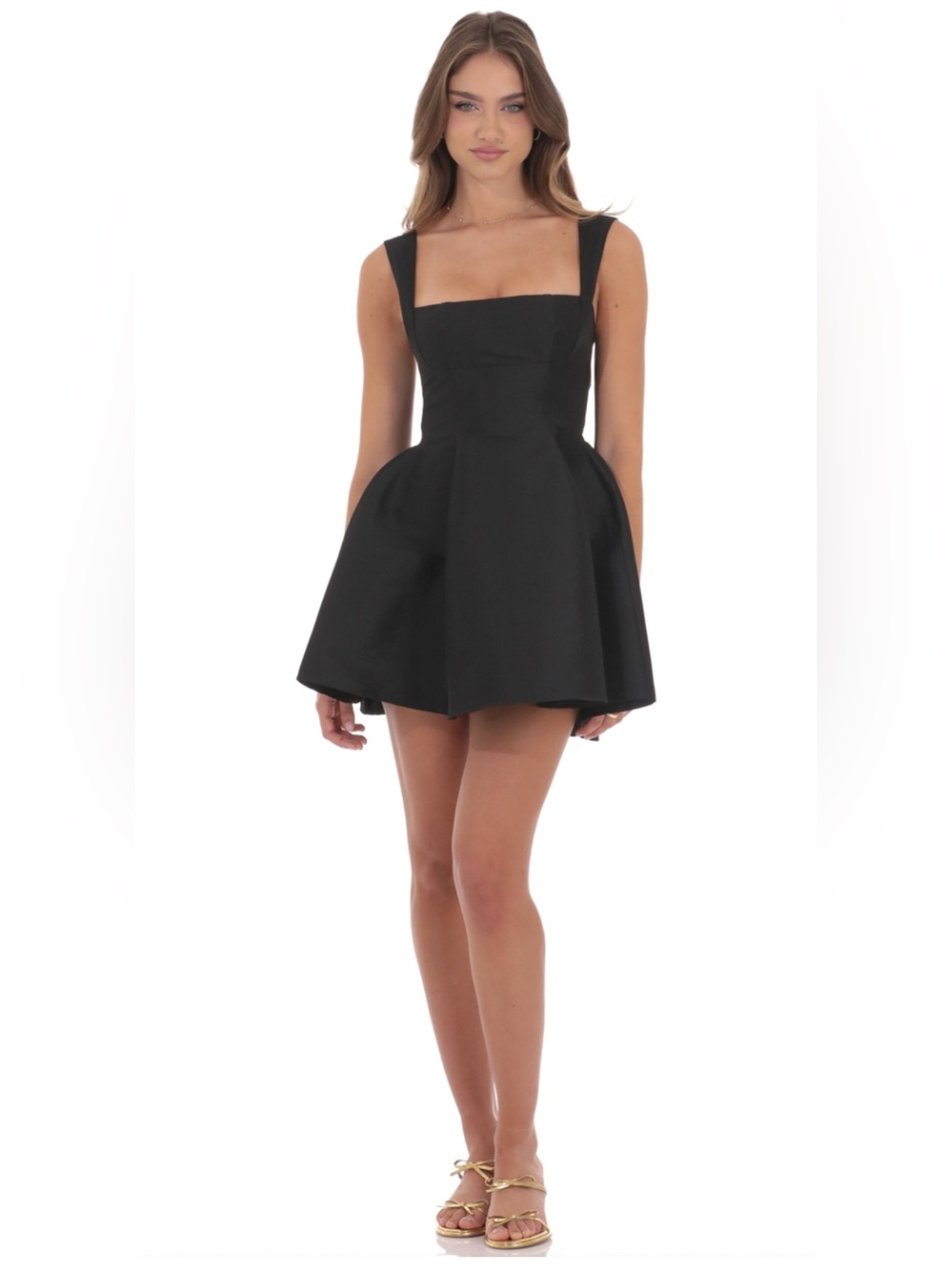 Lucy in the Sky Black Square-Neck Crepe Fit & Flare Mini Dress